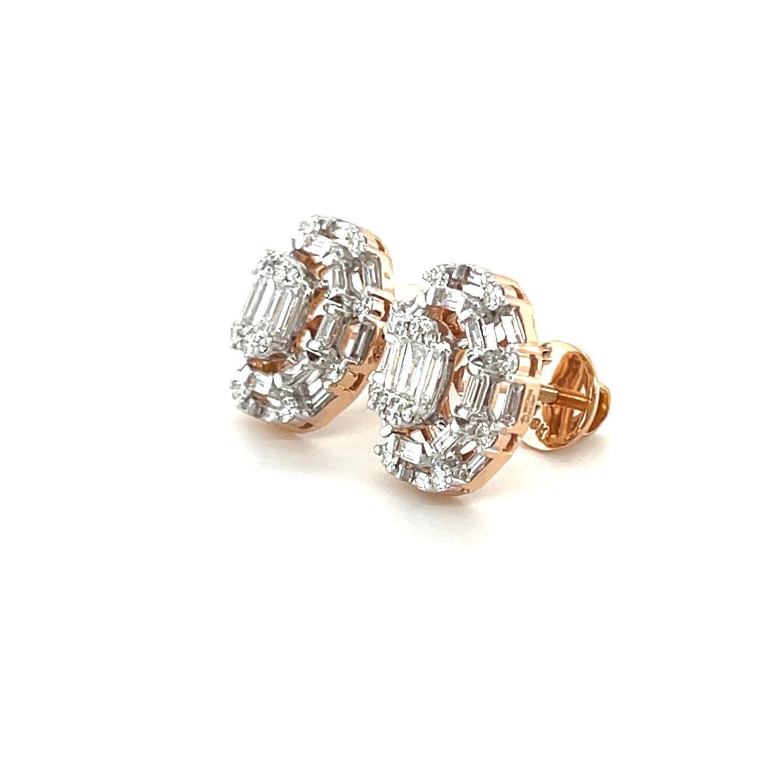 Luxurious Oval Halo Diamond Stud Earrings in Rose Gold